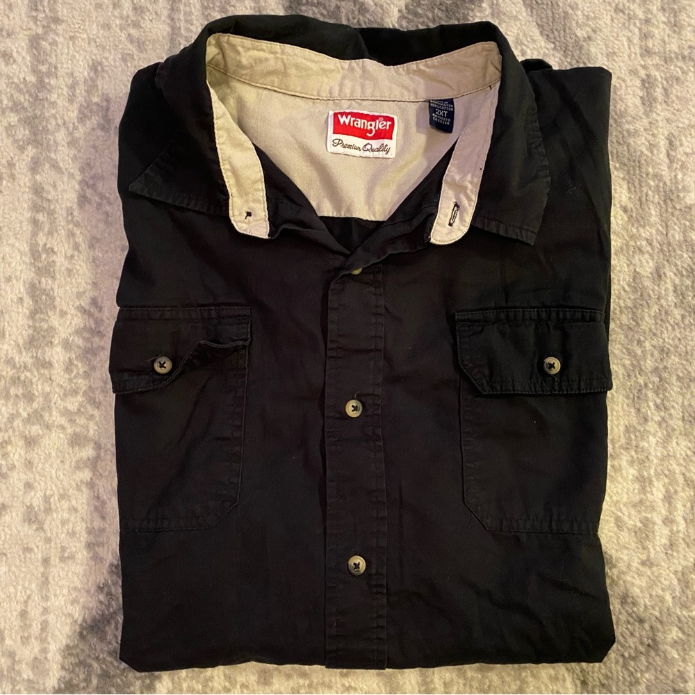 Wrangler Premium Quality Men's Button Up Shirt Short Sleeve Black 2XT 100%Cotton